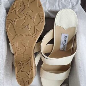 NWT Jimmy Choo Sue 90 Latte Snake Printed Leather Dusty Glitter Wedge Sz 39.